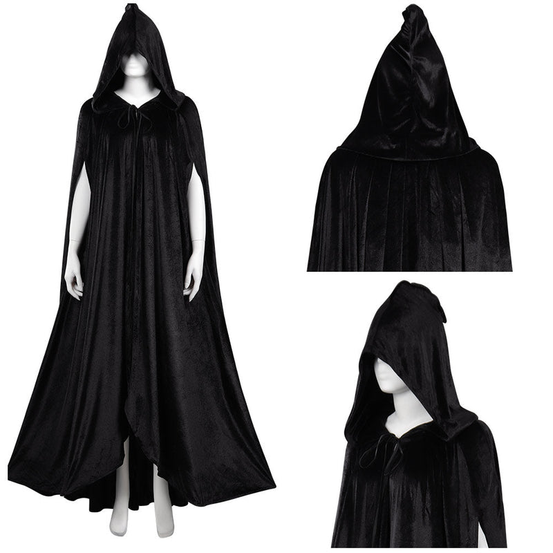 Witch Wizard Wizard Robe Cosplay Costume Black Short Sleeve Hooded Cloak Outfits