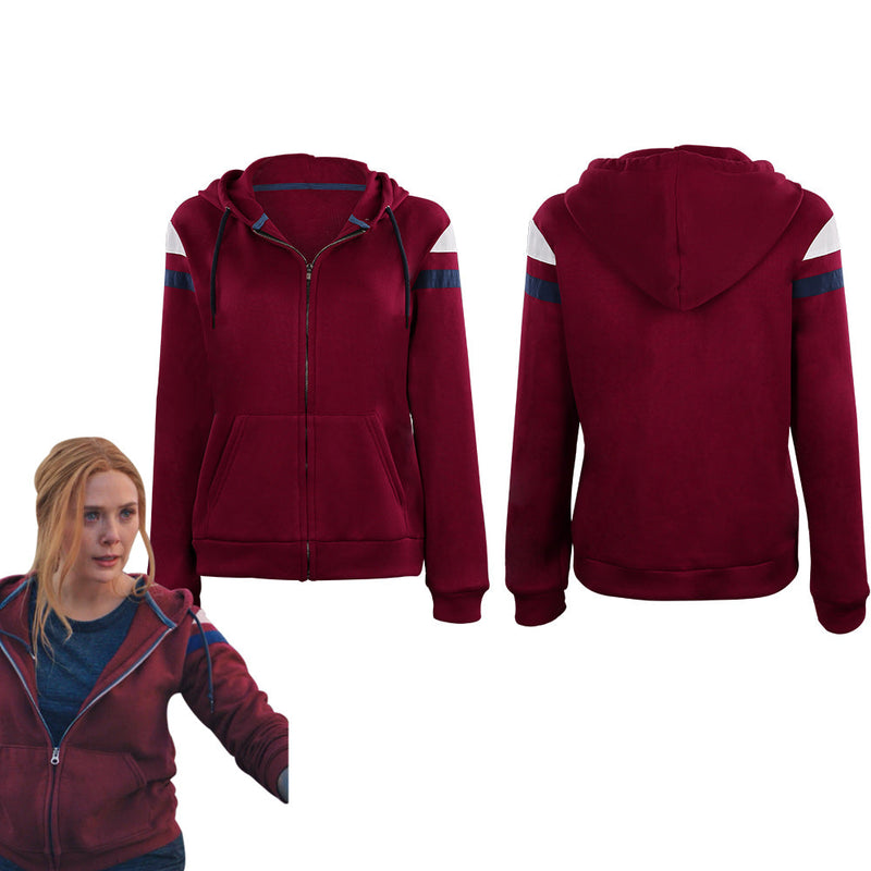 WandaVision Scarlet Witch Hoodie Zip Up Jacket Coat Halloween Carnival Suit Cosplay Costume