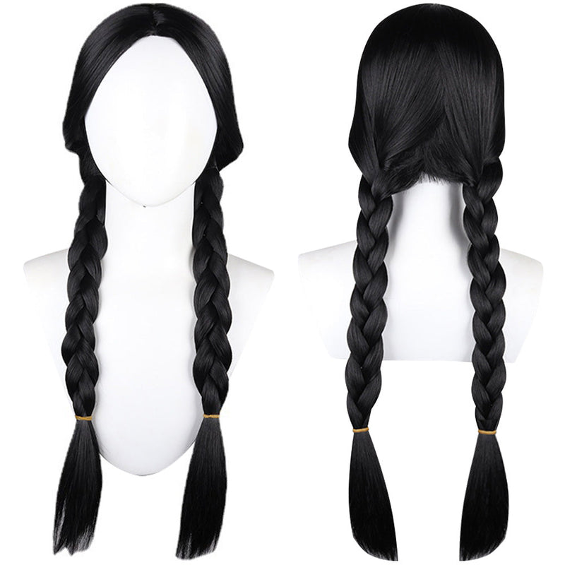 Wednesday Addams Cosplay Wig Heat Resistant Synthetic Hair Carnival Halloween Party Props