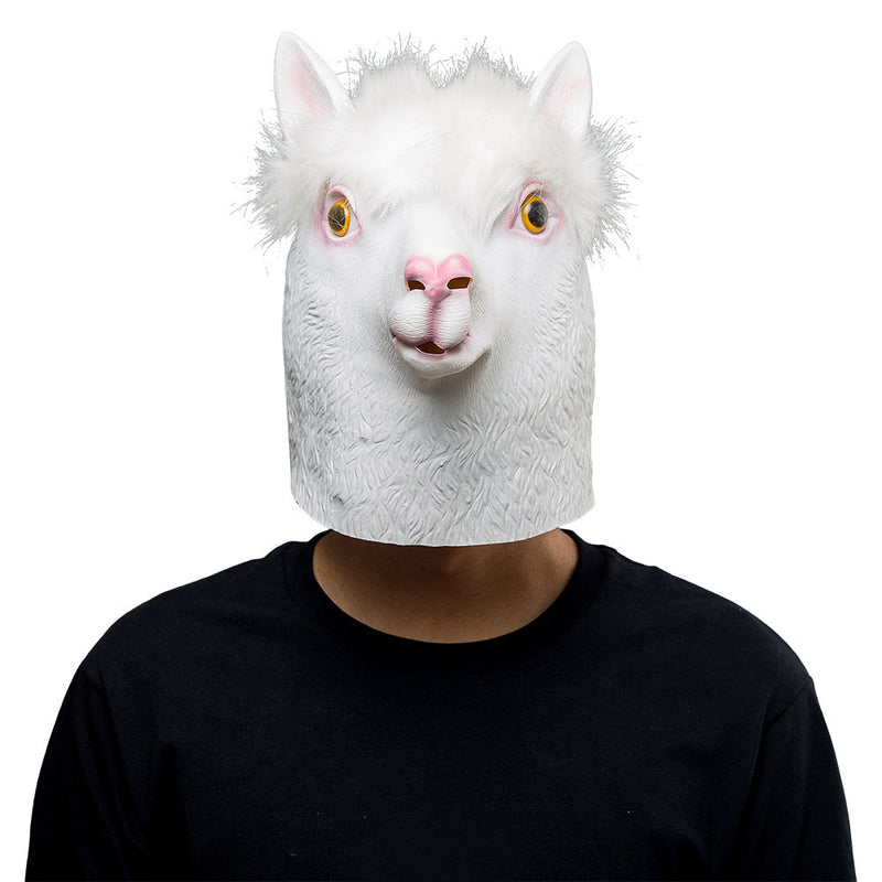 White Alpaca Sheep Halloween Animal Latex Helmet Full Face Adult Cosplay Props