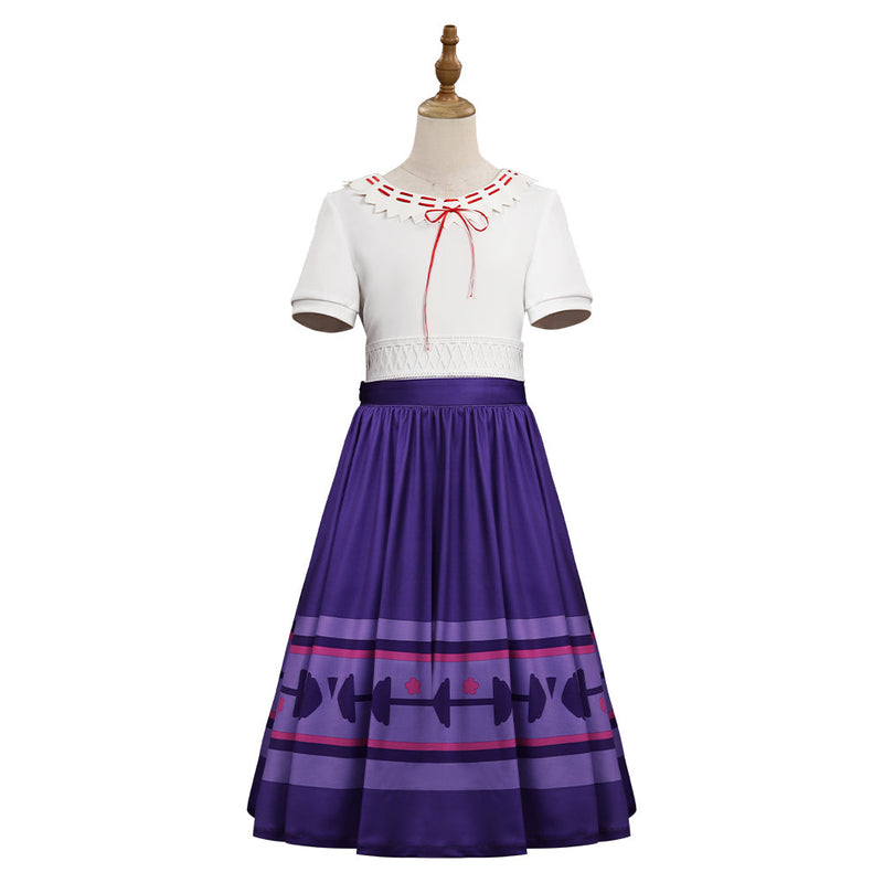 Encanto Luisa Madrigal T-shirt Skirt Outfits Halloween Carnival Cosplay Costume for Kids Children