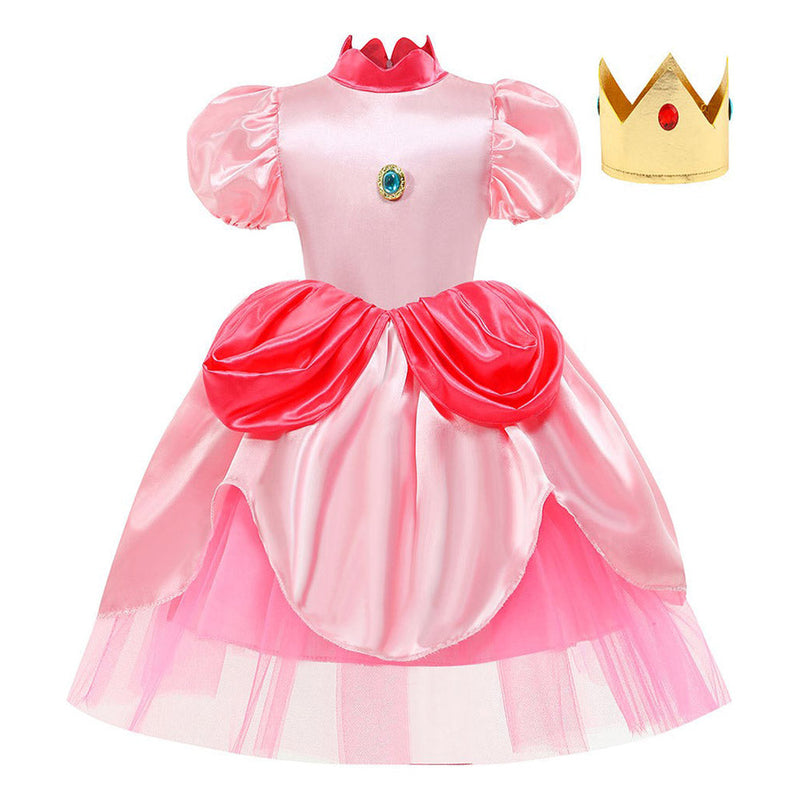 Kids Children Princess Peach Cosplay Costume Mesh Dress Outfits Halloween Carnival Suit