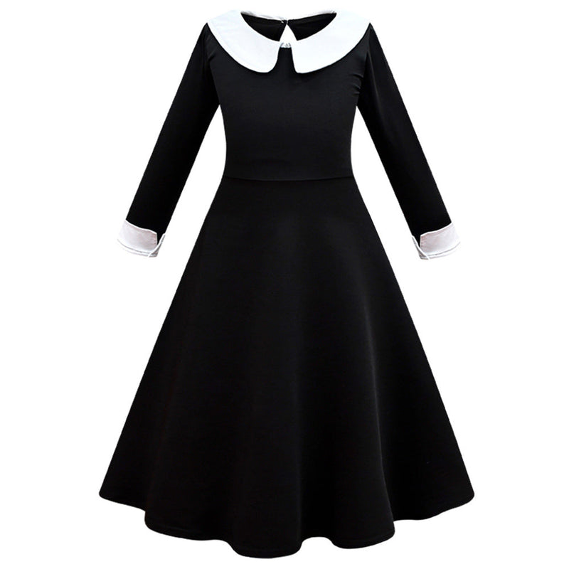 Kids Wednesday Addams Wednesday Cosplay Costume Dress Wig Outfits Halloween Carnival Party Suit