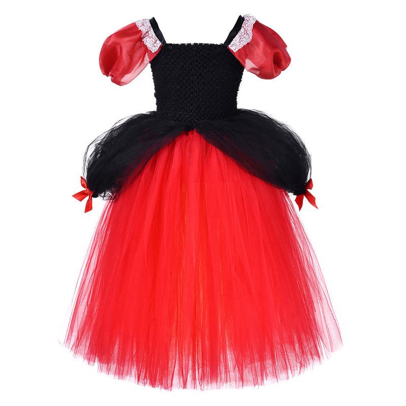 Kids Girls Alice in Wonderland The Red Queen Cosplay Costume Mesh Dress Outfits Halloween Carnival Suit