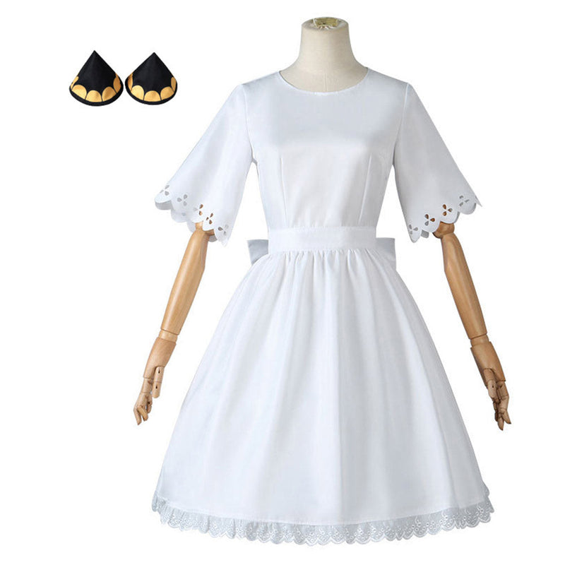 Kids Girls Spy Family Anya Forger Cosplay Costume White Dress Headband Outfits