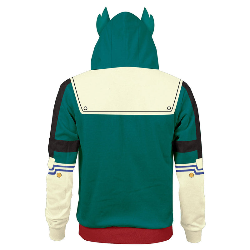 Unisex Midoriya Izuku Battle Suit Cosplay Hoodies My Hero Academia Zip Up 3D Print Jacket Sweatshirt