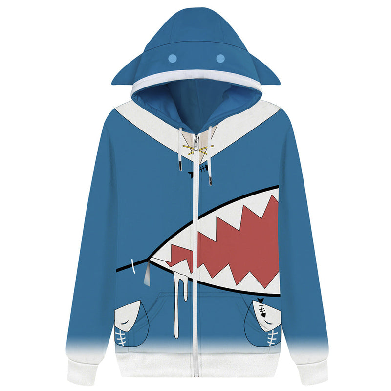 Unisex Hololive EN Vtuber Hoodies 3D Print Zip Up Sweatshirt Outfit Gawr Gura Cosplay Casual Outerwear