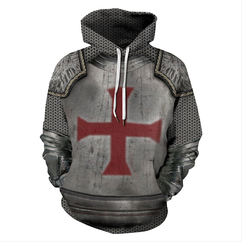 Knights Templar Armor Hoodie Crusader Cross Sweatshirt Pullover Halloween Costume