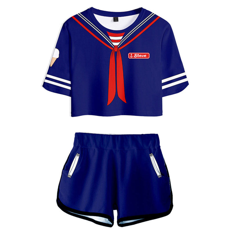 Stranger Things Season 3 Steve Cosplay Costume T-shirt Shorts Set Costume