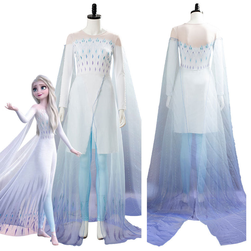 Frozen 2 Elsa Ahtohallan Cave Queen White Gown Cosplay Costume