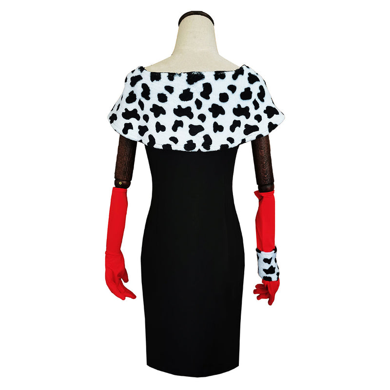 Cruella De Vil Print Dress Outfits Halloween Carnival Suit Cosplay Costume