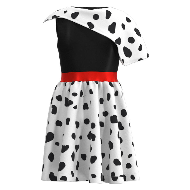 Cruella Kids Children Spotted Dress Halloween Carnival Suit Cosplay Costume