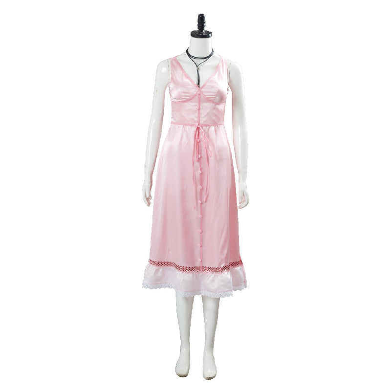 Final Fantasy VII 7 Aeris Aerith Gainsborough Pink Dress Outfit Cosplay Costume