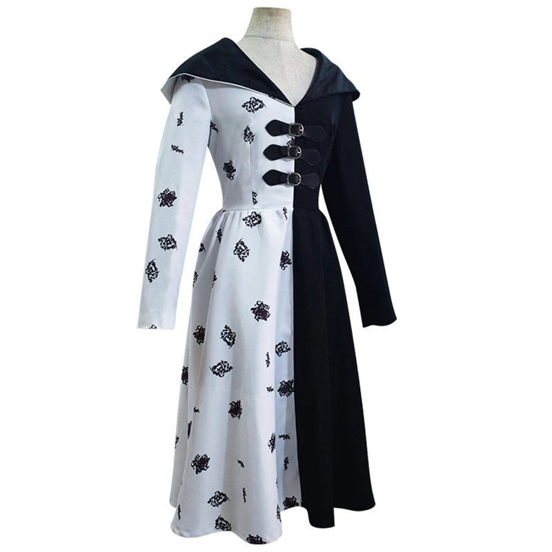 Cruella Black White Dress Outfits Halloween Carnival Suit Cosplay Costume