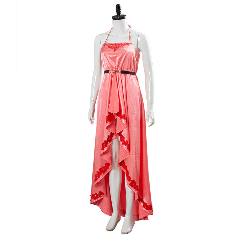 Final Fantasy VII:7 Remake Aerith Wall Market the Honeybee Inn Peach Pink Long Gown Halter Dress Cosplay Costume