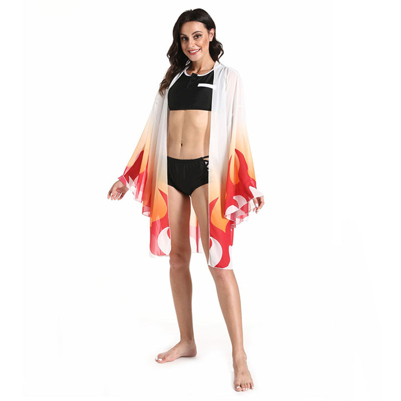 Anime Demon Slayer Kimetsu no Yaiba Rengoku Kyoujurou Bikini Beach Swimsuit Set Cosplay Costume