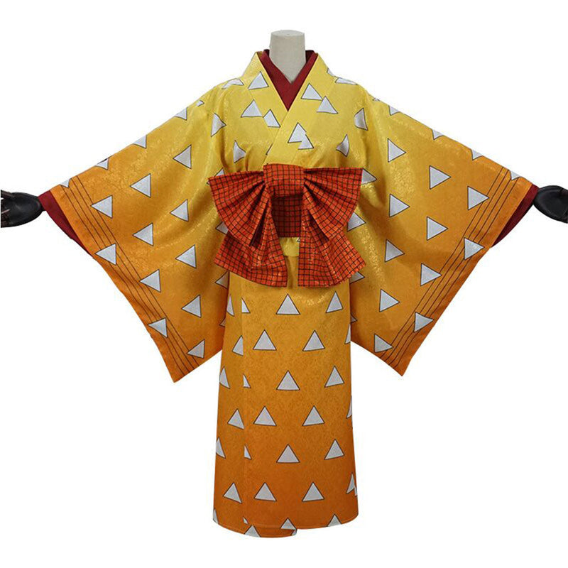 Demon Slayer Agatsuma Zenitsu Women Kimono Outfits Halloween Carnival Costume Cosplay Costume