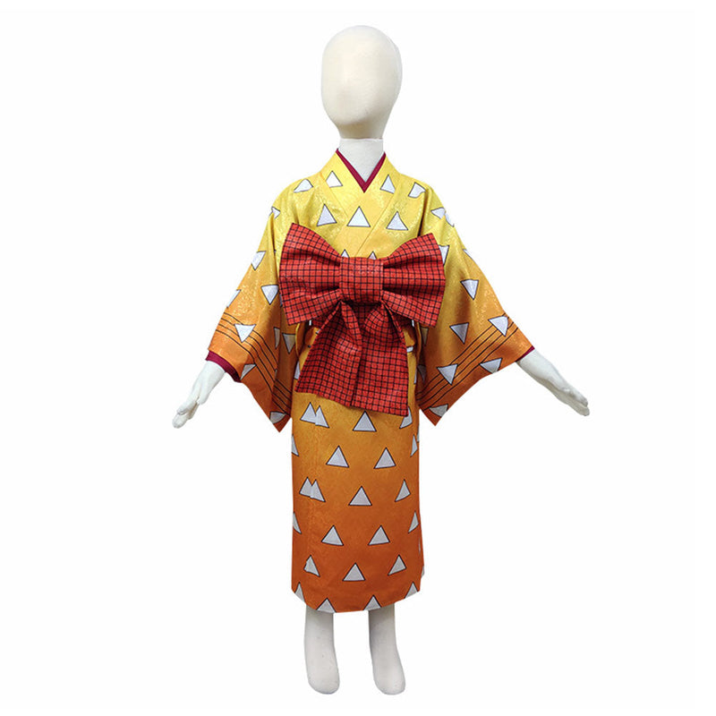 Demon Slayer Agatsuma Zenitsu Kids Kimono Outfits Halloween Carnival Costume Cosplay Costume