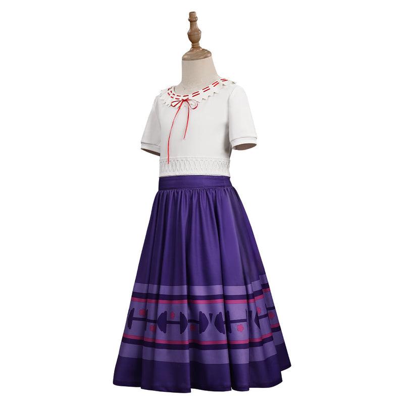 Encanto Luisa Madrigal T-shirt Skirt Outfits Halloween Carnival Cosplay Costume for Kids Children