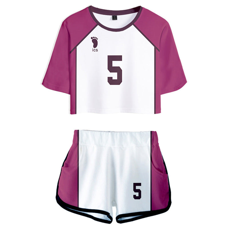 Haikyuu Shiratorizawa School Cosplay Uniform Jersey Sportswear Top Shorts Set for Women