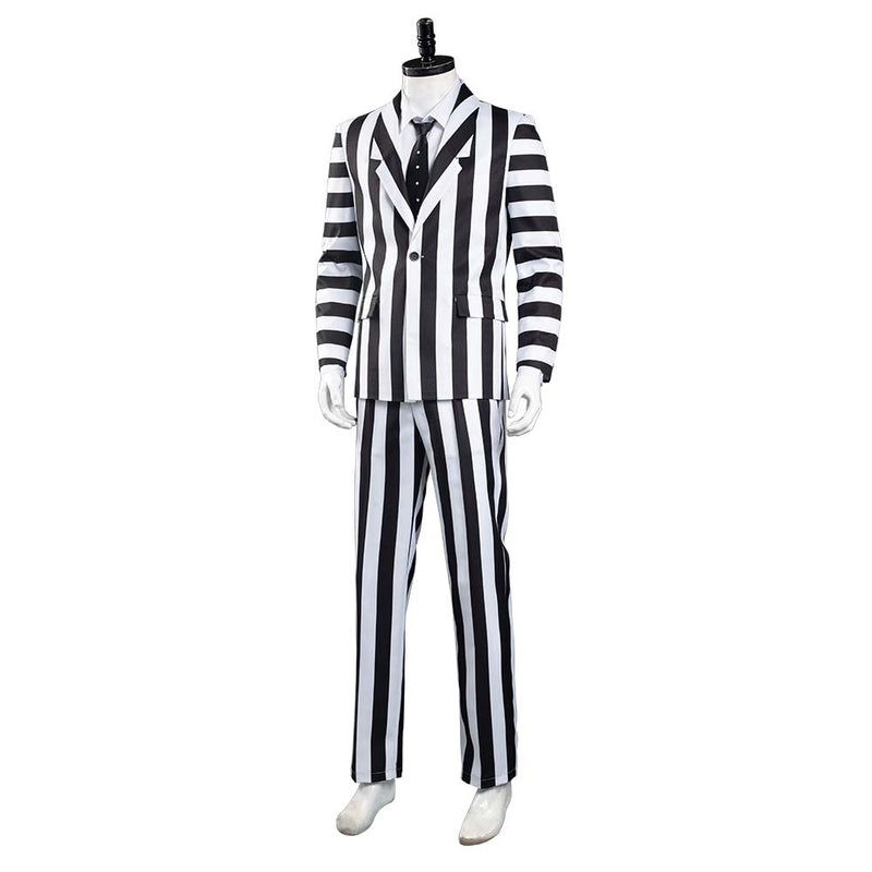 Beetlejuice Adam Men Black and White Striped Suit Jacket Shirt Pants Outfits