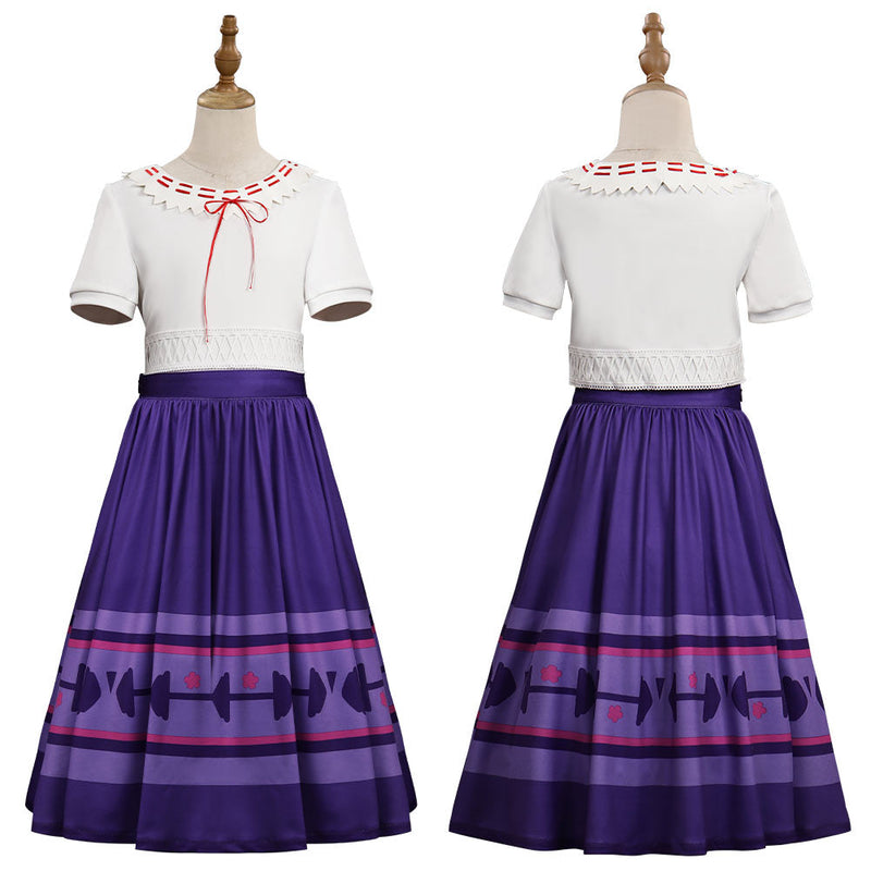 Encanto Luisa Madrigal T-shirt Skirt Outfits Halloween Carnival Cosplay Costume for Kids Children