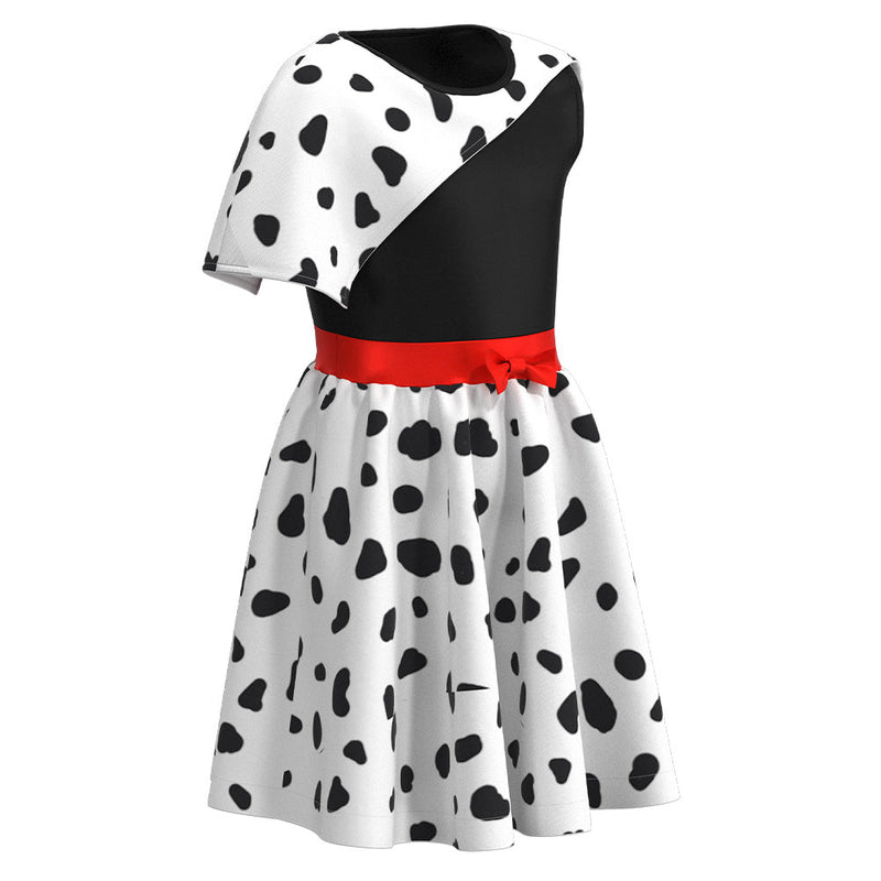 Cruella Kids Children Spotted Dress Halloween Carnival Suit Cosplay Costume