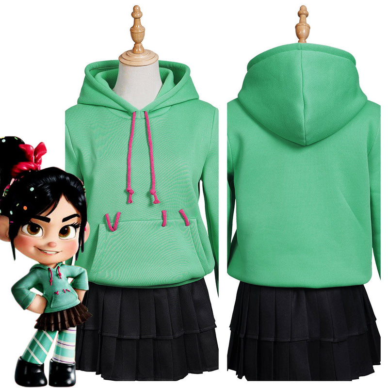 Ralph Breaks the Internet Vanellope von Schweetz Women Girls Hoodie Skirt Outfits Halloween Carnival Costume Cosplay Costume