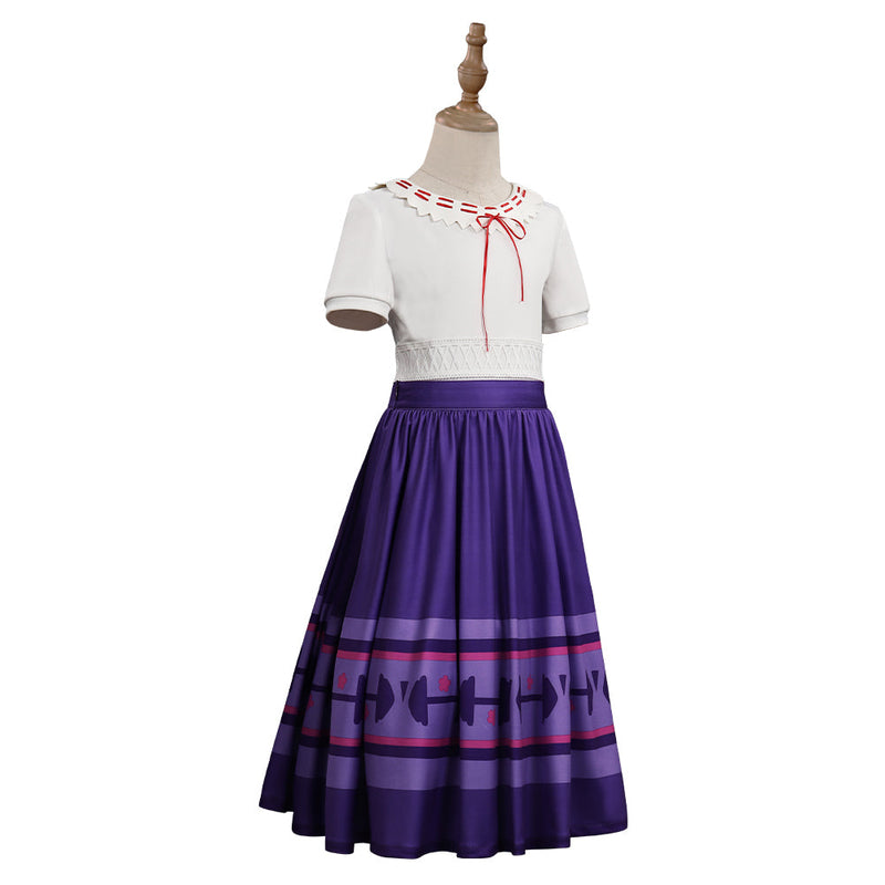 Encanto Luisa Madrigal T-shirt Skirt Outfits Halloween Carnival Cosplay Costume for Kids Children