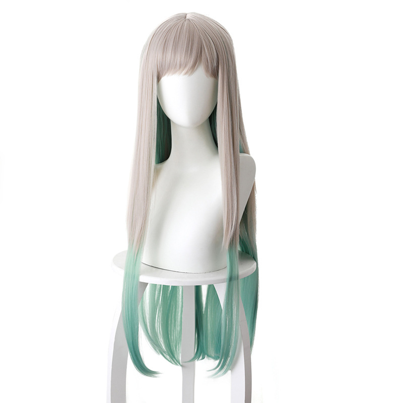 Jibaku Shounen Hanako-kun Yashiro Nene Silver Gray Gradient Green Long Hair Cosplay Wig