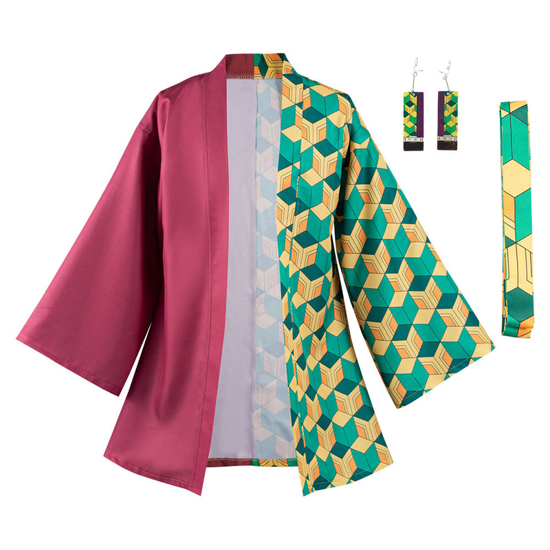 Demon Slayer Tomioka Giyuu Coat with Earrings Belt Cosplay Costume