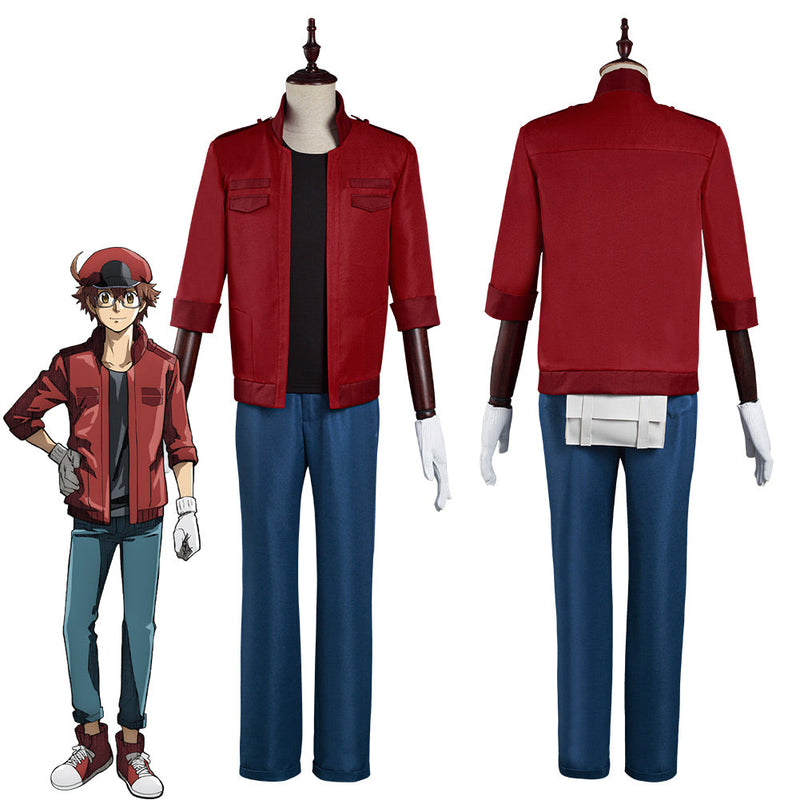 Cells at Work! Code Black/Hataraku Saibou Black -Sekkekkyuu /Red Blood Cell Cosplay Costume Coat Pants Outfits Halloween Carnival Suit