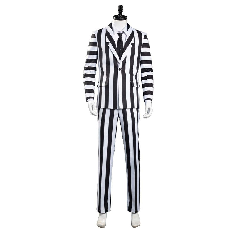 Beetlejuice Adam Men Black and White Striped Suit Jacket Shirt Pants Outfits