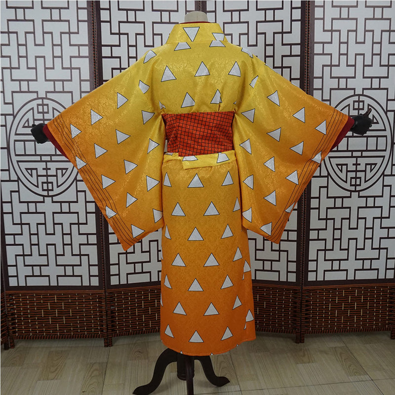 Demon Slayer Agatsuma Zenitsu Women Kimono Outfits Halloween Carnival Costume Cosplay Costume