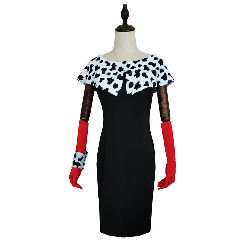 Cruella De Vil Print Dress Outfits Halloween Carnival Suit Cosplay Costume