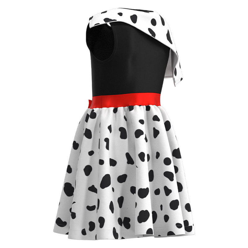 Cruella Kids Children Spotted Dress Halloween Carnival Suit Cosplay Costume