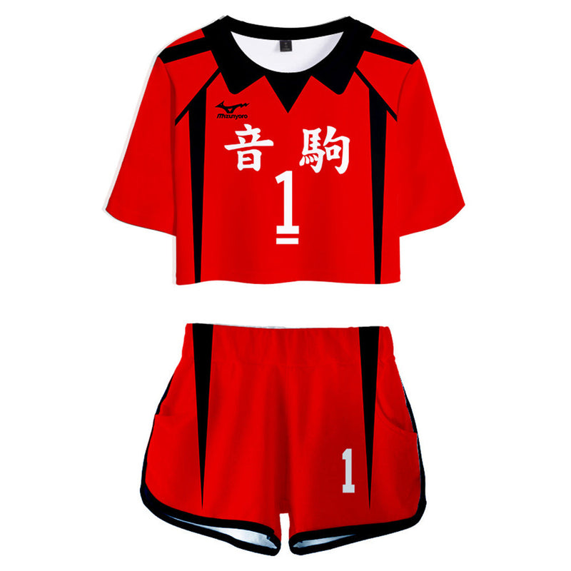 Haikyuu Nekoma High School NO 1 Kuroo Tetsurou Jersey Sports Wear Uniform Top Shorts for Women Cosplay Costume