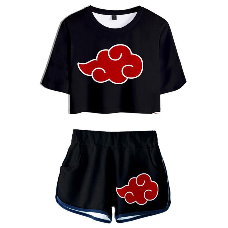 Women NARUTO Cosplay Crop Top & Shorts Set Summer 2 Pieces Casual Clothes