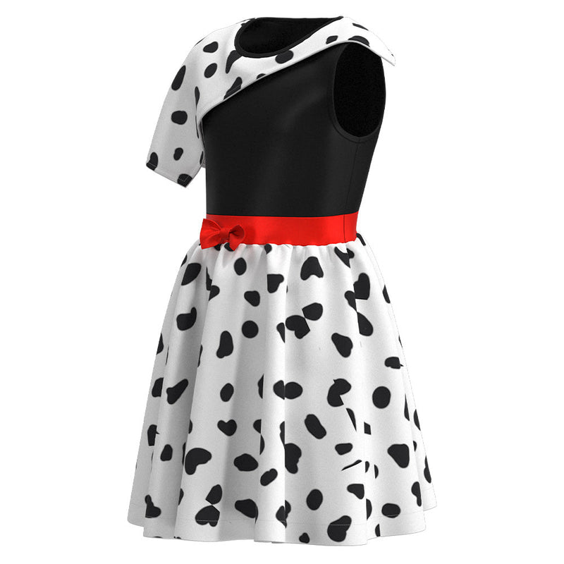 Cruella Kids Children Spotted Dress Halloween Carnival Suit Cosplay Costume