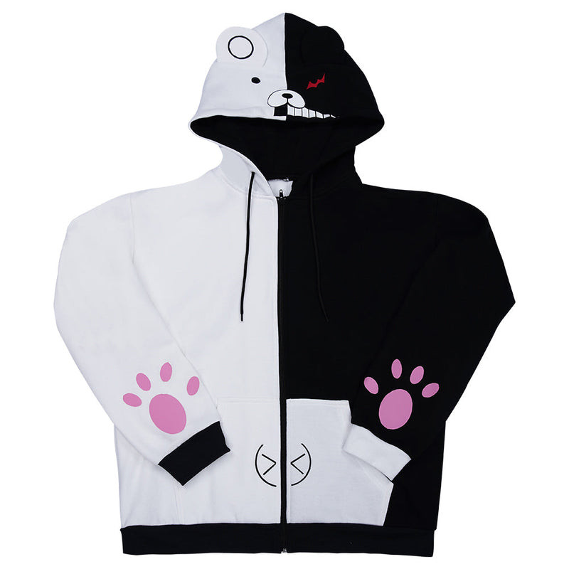 Danganronpa Dangan Ronpa Monokuma Hoodie Black and White Bear Zipper Jacket Coat Cosplay Costume