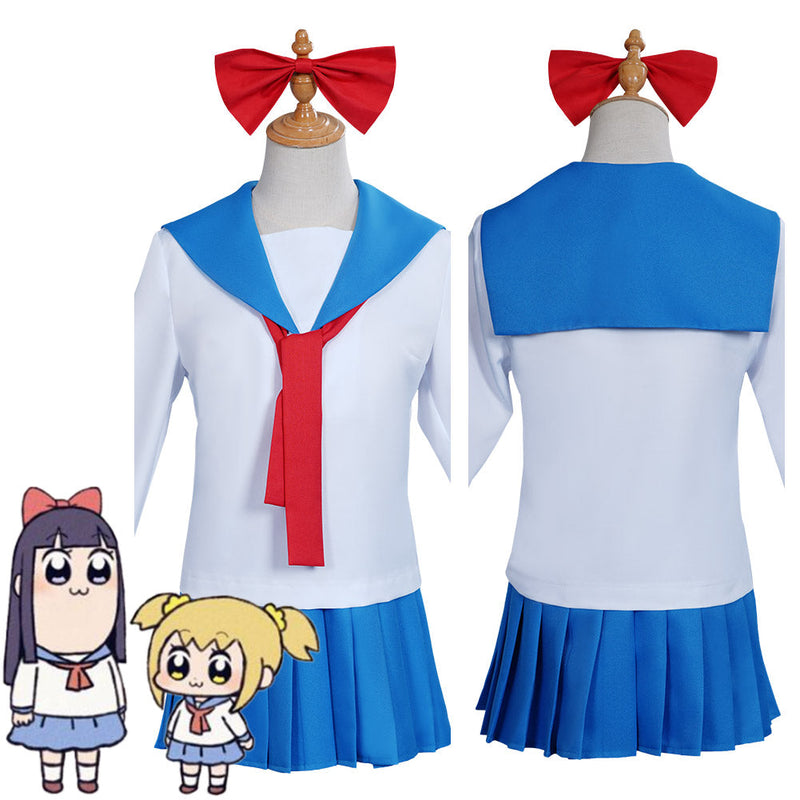 Poputepipikku Pop Team Epic Popuko Pipimi Blue Uniform Skirt Outfits Halloween Carnival Suit Cosplay Costume