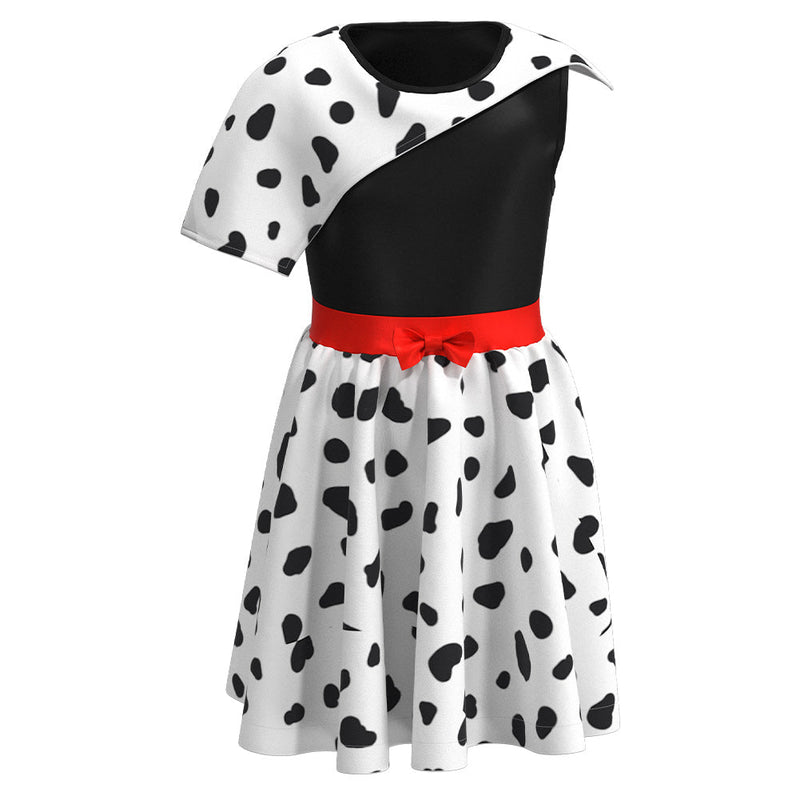 Cruella Kids Children Spotted Dress Halloween Carnival Suit Cosplay Costume